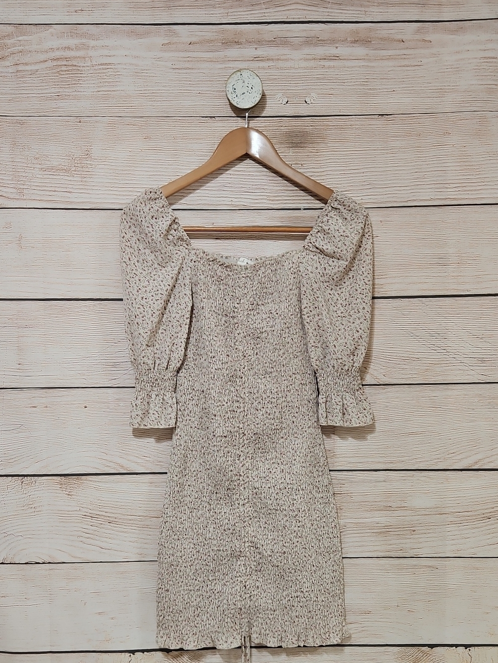 💟 Blush Cream Floral Smocked Dress with Pink Accents Small